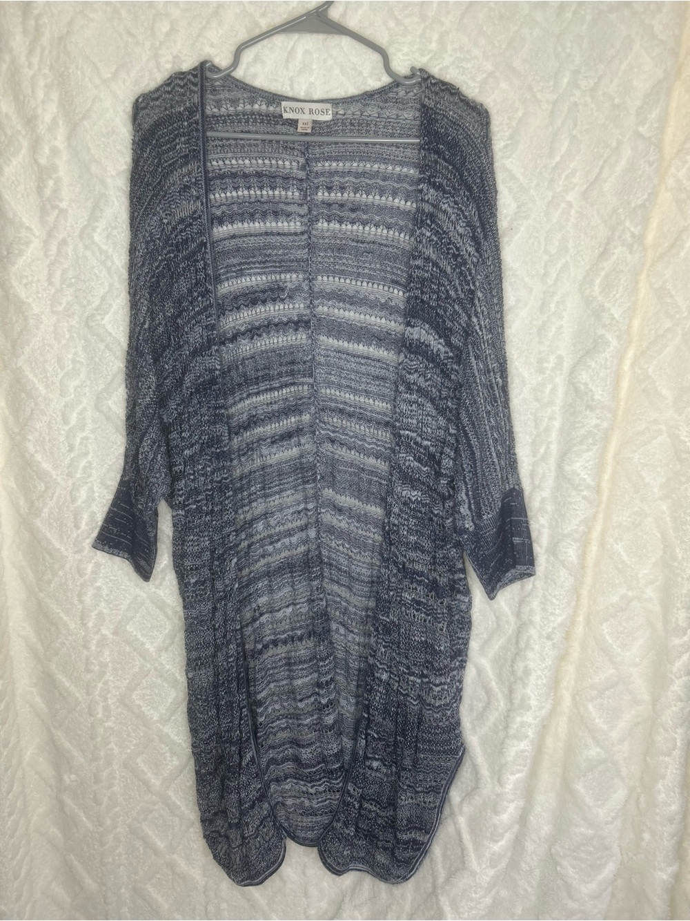 Knox Rose Navy Gray Open-Front Knit Cardigan